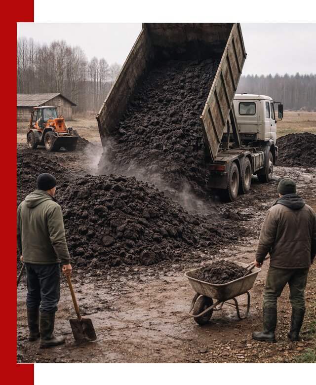 Доставка низинного торфа с разгрузкой и доставкой в Железногорске